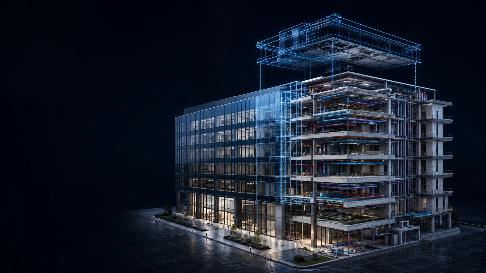 建筑剖切与结构、机电系统组成的轻量化 BIM 模型